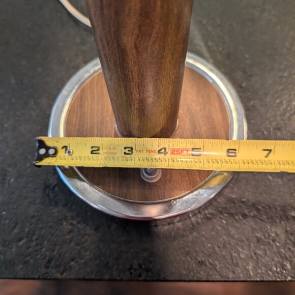 Vintage MCM Double Gooseneck Desk Table Lamp Aluminum Woodgrain 3 way Switch - Picture 4 of 14